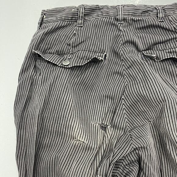 Vintage 40s 50s Black Striped Cotton Flat Trousers 27x30 - Picture 5 of 6